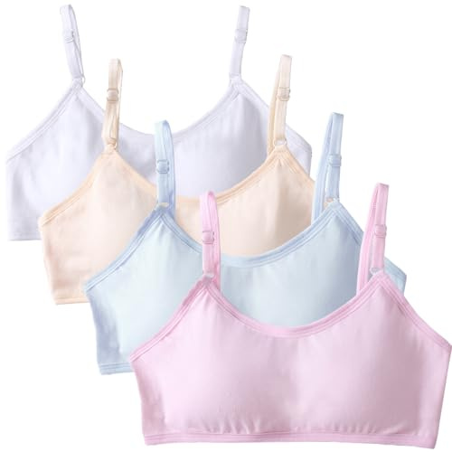 Bysion Soutien-Gorge d'entraînement sans Couture pour Filles avec Réglable Haut à Bretelles et Coussinets Fixes pour Enfants 12 à 16 Ans et Femme aux Petits Seins (Lot de 4)