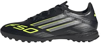 adidas Unisex F50 League Turf Football Boots, Core Black/Iron Metallic/Lucid Lemon, 40 2/3 EU