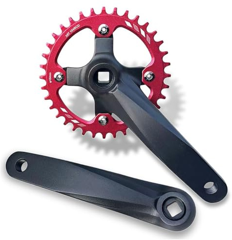 QUYCOIU 152/165/170Mm Mountainbike-Kurbelgarnitur 104 32/34/36/38 Zähne Einzelne Geschwindigkeit Schmales Breites Kettenblatt Kurbelarm-Set 7/-12-Gang-Aluminiumlegierung(Red,152MM 34T)