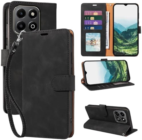 GOTOURED for Honor X6b Wallet Case RFID 4 Card Slots (Black)