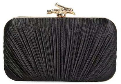 AWUXINE Clutch-Geldbörsen für Damen, Abendtasche, plissiert, Clutch, Handtaschen, Kette, Umhängetasche, Satin-Geldbörsen für Hochzeit, Party, Schwarz