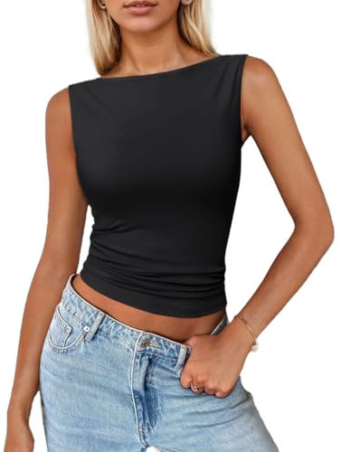 EMOTTOS Débardeurs sans Manches pour Femmes, Hauts Top Sexy sans Bretelles Y2K avec des Tops à Une épaule, Top Slim Fit Going Out Party Fashion D'été Tshirt pour Femmes, Noir, S