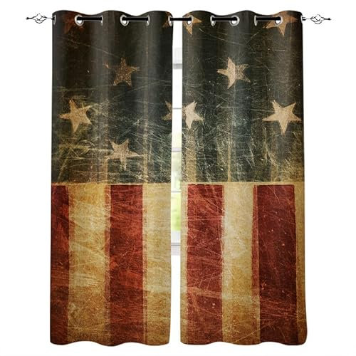 Rptidmv Vorhänge mit Ösen 2er Set Amerikanische Flagge Modern Blickdichte Vorhang Thermovorhang Kälteschutz Verdunklungsvorhänge für Wohnzimmer Schlafzimmer Kinderzimmer 140 x 175 cm (BxH)