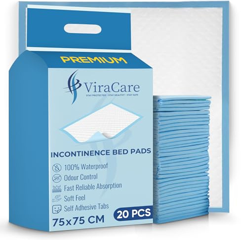 20 x Premium Incontinence Bed Pads 75x75 cm | Disposable Bed Mats | Hygienic Protection & Self Adhesive Tabs | Bed Protectors Kids & Adults | (1 Pack of 20)
