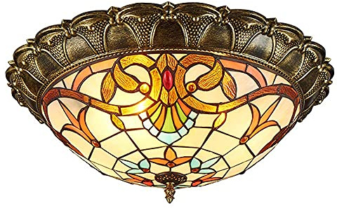 Plafonnier coloré en Verre tachée à Lampe lampadaire Flushmount LED Plafond Pendant Pendant, B, 40 cm Vie intéressante (B 52 cm) Household faucets