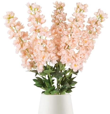 5PCS Delphinium Artificial Flowers 39 Champagne Flowers Long Stem Faux Delphinium Bulk for Tall Vase Home Wedding Table Decor(Champagne) ﻿