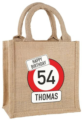 Herz & Heim® Personalisierter Jutebeutel zum Geburtstag – Geschenktasche mit Name & Alter – Happy Birthday Tasche aus Jute – Geburtstagsgeschenk individuell für Männer und Frauen