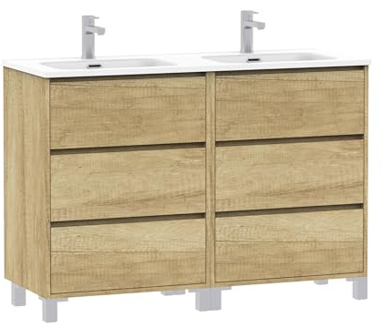 Baikal Mueble de Baño Lex. Mueble MONTADO. 6 Cajones con Patas con Lavabo. Armario de Baño. 120cm Nature