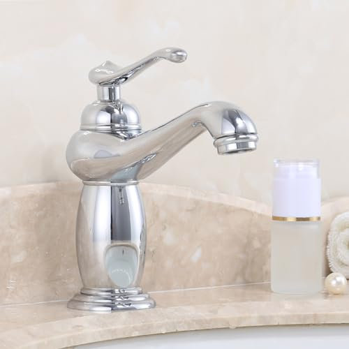 Wasserhahn Bad Armatur für Waschbecken Badezimmer Retro Wasserhahn Waschbecken für Badezimmer Einhebel Vintage Spültischarmatur Einloch Waschtischarmatur Warm und Kaltwasser Chrom Kurz
