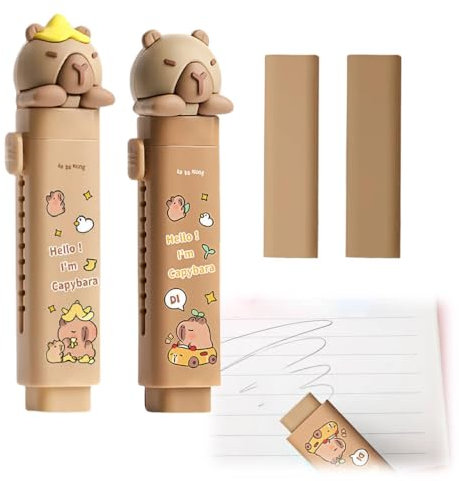 EIROVYA Gomme Retractable pour Enfants,Avec noyau de Remplacement,Capybara Kawaii,Stylo Gomme Animaux,Gomme Enfant,School Eraser,Fourniture Scolaire Kawaii