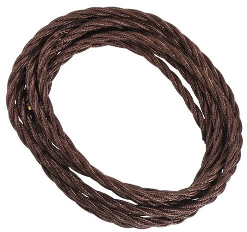 TA-VIGOR 3M Twisted Cloth Covered Wire, 3 Core 18AWG Vintage Woven Fabric Electrical Cable, Lamp Cable Modern Cloth Covered Wire for DIY Industrial Pendant Ligh, Brown