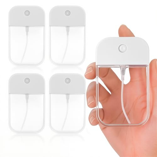 Pretwad 4 Stück 50 ml transparente Reise-Sprühflaschen, nachfüllbare tragbare Sprühflaschen aus Karton, Handdesinfektionsflaschen, leere Parfümzerstäuberfläschchen aus Kunststoff,geeignetes Parfüm