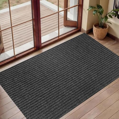 XUCHOU Tapis de Porte Paillasson 100 x 110 cm Anti-Poussière Tapis D’Entrée Imperméable Lavable pour L'Intérieur et L'Extérieur pour Entrée, Couloir, Cuisine, Noir