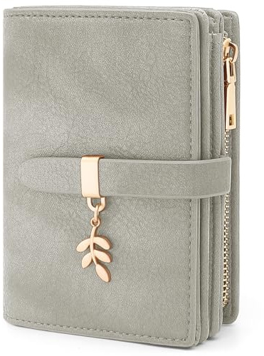 HNOOM Geldbörse Damen Klein PU Leder Portemonnaie Damen RFID Blockierung Große Kapazität Geldbeutel Frauen, Klein und im Kurzformat Portmonee mit 19 Kartenfächer und Reißverschluss Münzfach (Grey)
