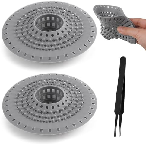2 stycken silikonavloppsfilter, 12,5 cm, med sugkopp, flexibel, universell hårfångare för kök, badkar, badrum, tvättstuga
