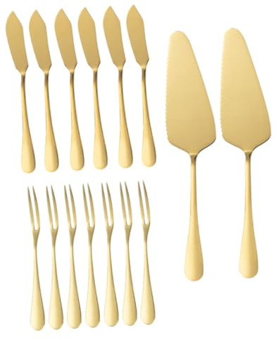 Angoily Pelle à Gâteau Inoxydable Dorée avec Fourchettes Dessert et Couteaux à Beurre Service Portable pour Fromage et Découpe Accessoires Pâtisserie pour Fêtes et Usage Domestique