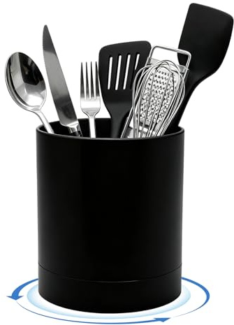 Küchenutensilienhalter Drehbar 360° Utensilienhalter Küche Küchenorganizer | Schwarz Kochlöffel Ständer Besteckhalter Kochlöffelhalter Aufbewahrung Küchenhelfer für Spatel Löffel Gabeln Küchenutensilien