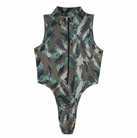 Landofgenie Herren Ärmelloser Camo Body mit Halsnahem Ausschnitt und Reißverschluss vorne für Erwachsene