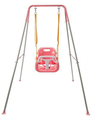 EVERGOODS Toddler Swing Heavy-Duty Kid Swing with Safety Harness, 158CM Folding Swing Set, Outdoor Garden or Home Play Equipment, Children Indoor Swings for 3-in-1 Toddler Swing Set (Pink)