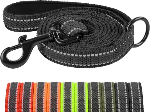 X XBEN Correa para Perro, 20MM-2,2M Correa Reflectante Resistente con Mango Acolchado, Correa de Adiestramiento para Cachorros, Perros Pequeños, Medianos y Grandes, con Hilos de Goma Suave, Negro