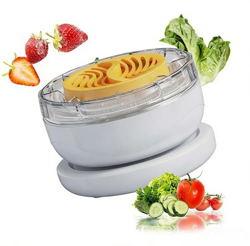 Wireless Fruit and Vegetable Washing Machine, Titanium Electrolysis Hydroxyl Purifier, Deep Vortex Cleaner for Fruits Veggies Seafood, IPX7 Waterproof USB Rechargeable (White)
