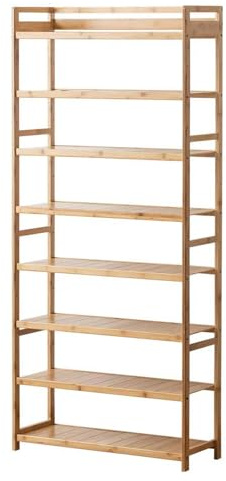 WZSMZKHF Free Standing Bamboo Shelving Unit Organization Shoe Rack, Shoe Storage Organiser with Adjustable Holes, Bookshelf Plant Stand for Closet Entryway, Living Room, 3/4/5/6/8 Tiers(100x26x155cm)