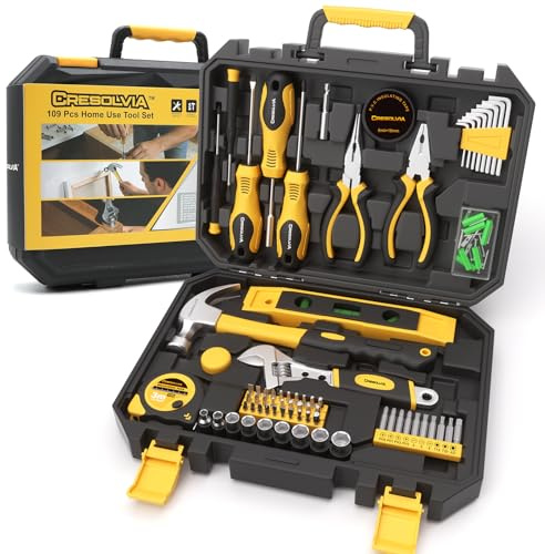 CRESOLVIA Tool Kit Set 109 Pieces Home Repair DIY Toolbox Sets General Household Hand Small Tool Kits for Home Complete Basic for Homeowner