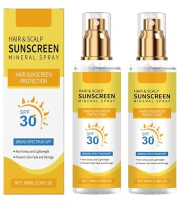 Hår- och hårbottenskydd spray SPF 30, solskydd hårbotten och hår, premium mineralisk broad Spectrum solskyddsspray lätt, icke-fet, för hårbotten och nyckel (2 st)