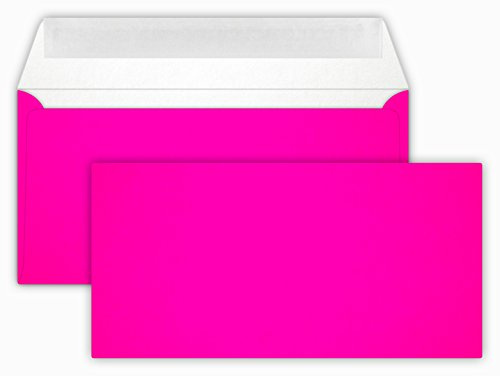 25 Briefumschläge NEON Pink Din lang 11 x 22 cm mit Haftstreifen, Grammatur 90 g/m²
