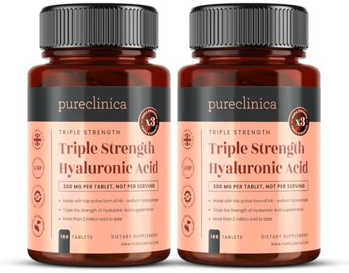 Hyaluronsäure 300 mg x 360 Tabletten (Über 12 Monate Vorrat). Hyaluronsäure in dreifacher Stärke. 300% stärker als alle anderen HLA-Tablets