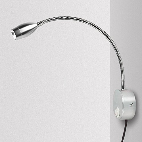 Alldio Lampe de lecture à LED, montage mural lampe de chevet avec col de cygne, 3 W, avec interrupteur, pour la chambre, blanc chaud