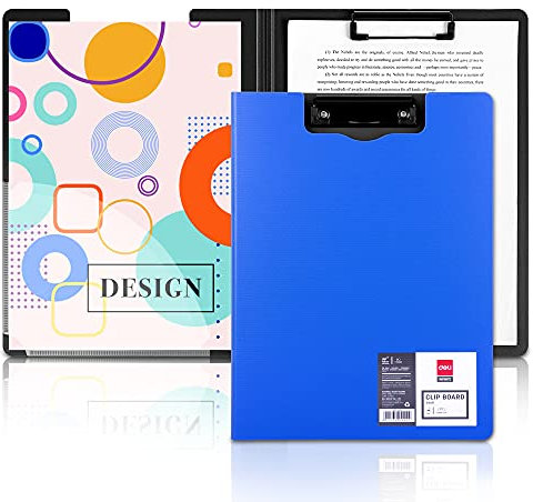 Deli Klemmbrett A4 mit Deckel aus Polypropylen, klappbares Schreibbrett in Blau, robust & wasserfest, ideal für Schule, Büro, Restaurant, Praxis