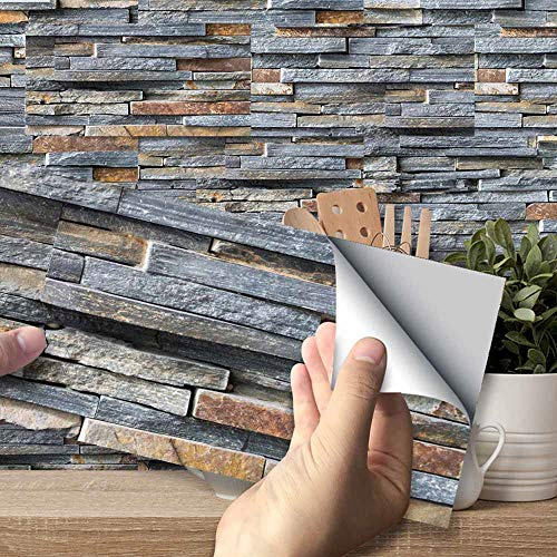 Hiser Küchenrückwand Fliesenaufkleber, 3D Wandfliesen Stil Wasserdicht Ölfest Stickerfliesen Deko Selbstklebende für Küche Badezimmer Wohnzimmer Dekoration (Rustikaler Steinziegel,54 Stück)