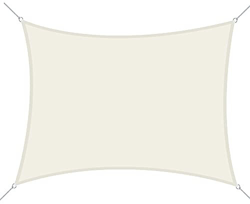 Outsunny Vela Ombreggiante Rettangolare 4x6m, Tenda da Sole per Esterno in Poliestere Anti UV Traspirante Bianco Crema