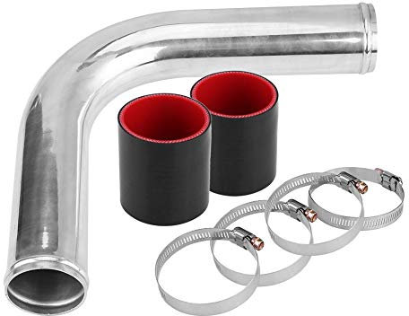 Aluminium 90 Grad Winkelrohr mit 2 Silikonschläuchen und 4 Schellen Universal für Turbo/Ladeluftkühler(70mm/2.8in)