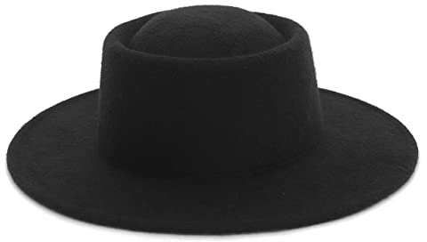 GEMVIE Pork Pie Hut Herren Damen Breite Krempe Filzhut Kirche Hüte Fedora Hut für Hochzeit Party M Schwarz