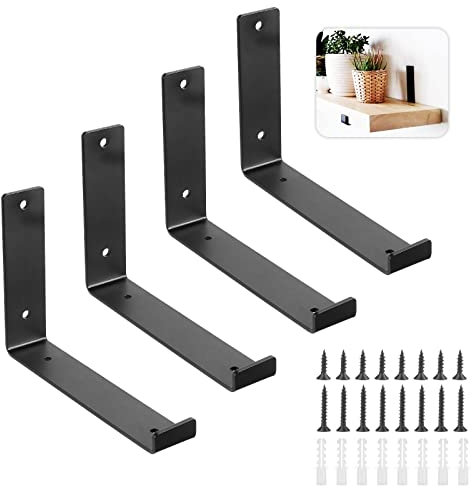 SHEENO 4 Stk Schwarze Regalhalterung, 8 Zoll Heavy Duty, Industrielle Wandmontage, Eisenrahmen, Schwarz