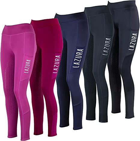 Lazura - Reitleggings für Mädchen Emilia | Vollbesatz aus Silikon | Vollbesatzreithose mit 2 seitlichen Handytaschen | Kinder Reithose in der Farbe Asphalt | Reitbekleidung in Größe 176