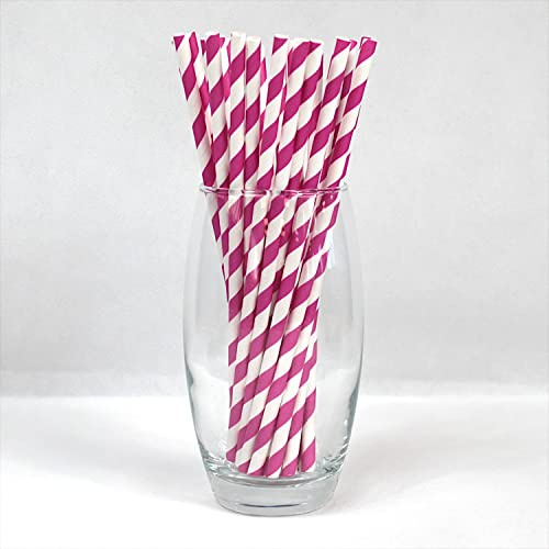 Pink & White Striped Paper Straws (6mm x 200mm) - Pack Size 500 - FSC Certified/Food Safe/PFAS Free/Biodegradable/Eco-Friendly/Durable/Suitable for All Occasions