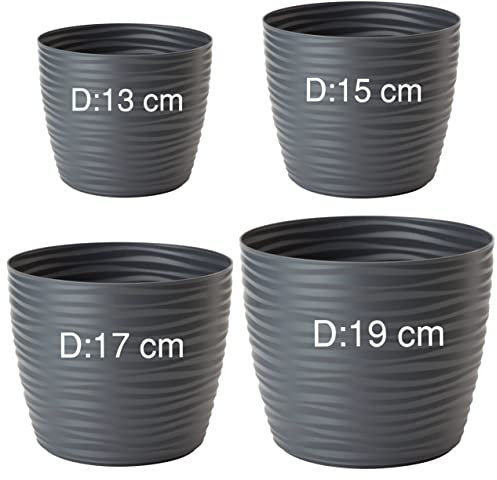 Pot de fleurs rond Slim - Bacs à fleurs - Effet 3D - Couleur : anthracite