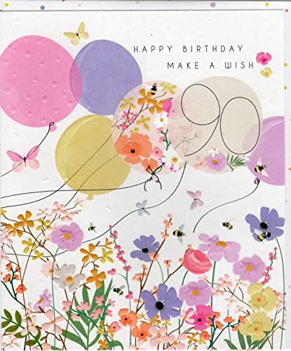 Belly Button Designs Glückwunschkarte zum runden 90. Geburtstag mit Prägung. Die neue Meadow-Serie strahlt natürliche Harmonie und Wärme aus bis hin zu passend gestaltetem Briefumschlag. BW036