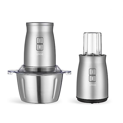 LIVOO, Tritatutto Multifunzione 2 in 1 DOP237, Potenza 500 W, 2 velocità, composto da ciotola in acciaio inox da 2 litri e mini tritacarne erbe e noce