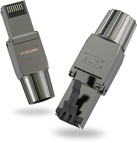VCELINK Conector RJ45 Cat 7 Cat6a Blindado, Clavija RJ45 sin Herramientas con Conexión LSA para Cable de Instalación y POE, 10 Gbps 600 MHz, 2 Unidades