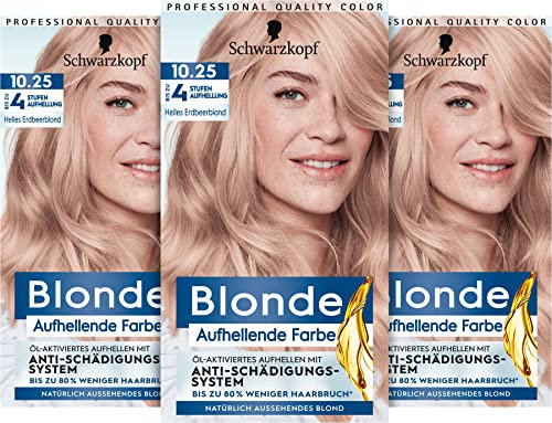 Schwarzkopf Blonde Aufhellende Farbe 10.25 Helles Erdbeerblond (3 x 142 ml), Haarfärbemittel für Öl-aktiviertes Haare Aufhellen um bis zu 4 Stufen, mit HaptIQ System, ohne Gelbstich