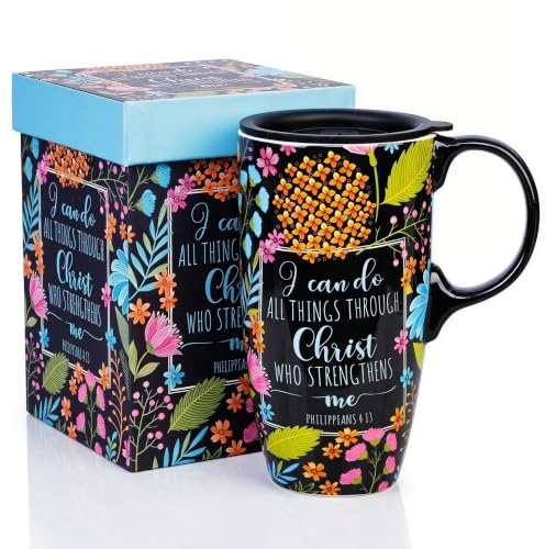 DUSVALLY Keramisk mugg hög kaffekopp med lock, handtag och presentförpackning lattemugg 17 oz, blommor