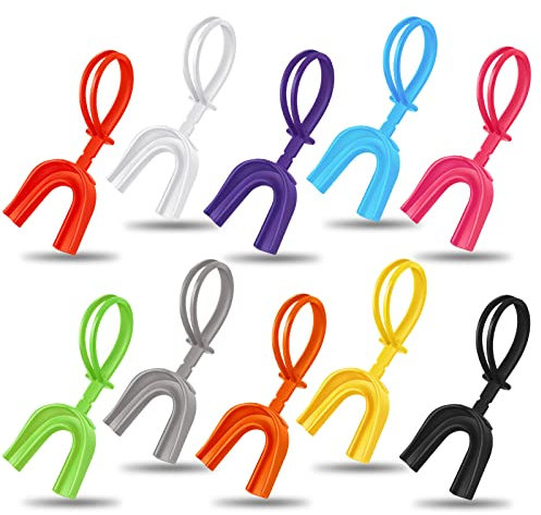 Dunzy Mundschutz mit Riemen, für Erwachsene, Jugendliche, Kinder, Fußball, für Boxen, Basketball, Lacrosse, Hockey, Taekwondo, bunt, Erwachsene, 10 Stück