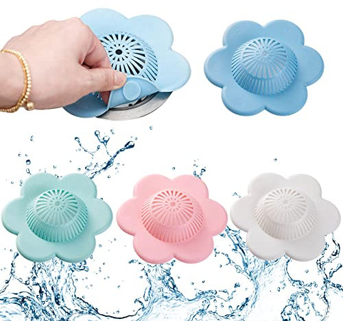 FZQBEY Attrape Cheveux Douche, 4 Pcs Filtre pour Evier de Cuisine, Attrape-Cheveux en Silicone, Fond avec Ventouses, Anti-bouchage Antidérapant pour Accessoires Cuisines, Salles de Bain, Baignoires