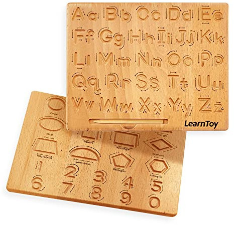 LearnToy Holz-Alphabet Schreibtafel - Montessori Spielzeug Ab 1-4 Jahre - Training Buchstaben - Beidseitige Schreibpraxis - Frühe motorische Entwicklung bei Kindern