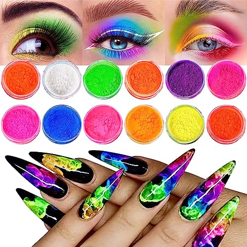 Poudre de pigment néon pour ongles, fard à paupières, 12 couleurs fluorescentes arc-en-ciel fumées