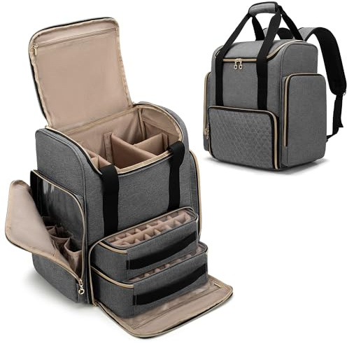 Luxja Zaino organizer per smalti per unghie, contiene 70 bottiglie e una lampada per unghie, borsa per smalto con 2 custodie rimovibili e tasche porta attrezzi (brevettato), Grigio, 30.5cm x 21cm x
